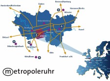 Grafik Karte mit Anreisemöglichkeiten nach Essen