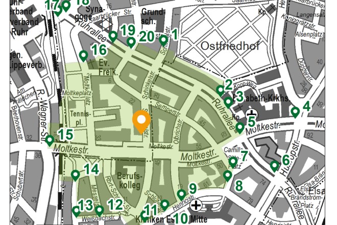 Lageplan des Blindgängerfundes und der Sperrstellen in Essen-Südostviertel am 9. Oktober 2025