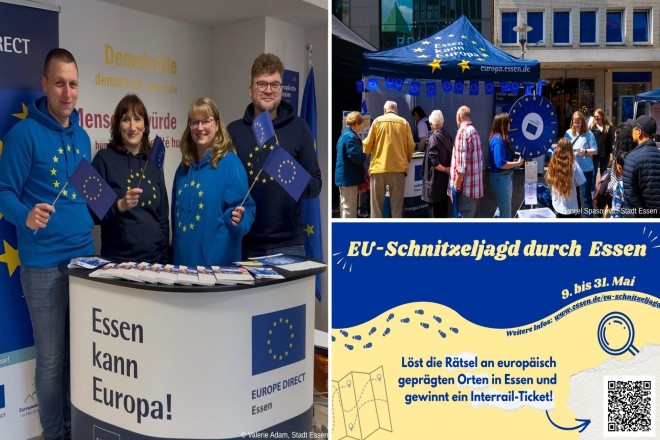 Impressionen der Europawochen 2026 (Teamfoto vom Tag der offenen T&uuml;r, Infostand bei Essen Original)
