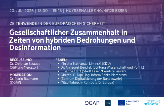 Flyer zur Veranstaltung "Zeitenwende in der europ&auml;ischen Sicherheit: gesellschaftlicher Zusammenhalt in Zeiten von hybriden Bedrohungen"