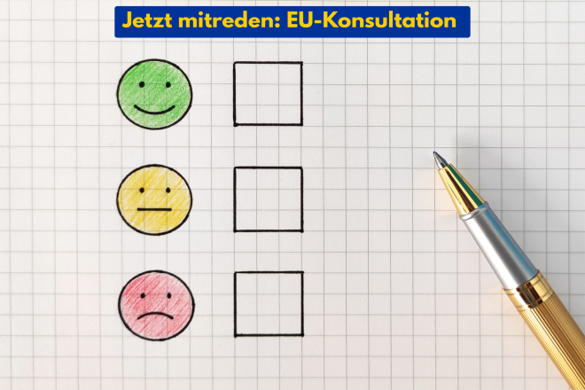 Evaluationszettel mit Smileys und Kästchen zum Ankreuzen