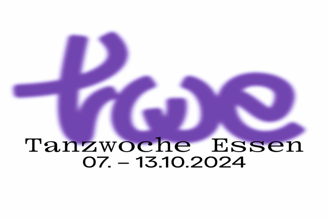 Logo der Tanzwoche Essen - twe in lila Buchstaben, darüber steht Tanzwoche 07. - 13.10.2024