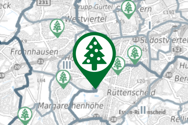 Kartenausschnitt Winter- und Weihnachtsmärkte in Essen