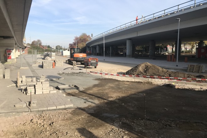 Foto: Blick auf die Baustelle des neuen Zentralen Omnibusbahnhofes Kupferdreh