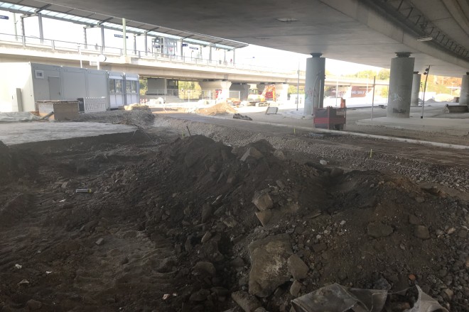 Foto: Blick auf die Baustelle des neuen Zentralen Omnibusbahnhofes Kupferdreh