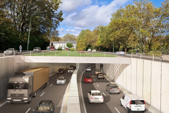 Zukunftsbild einer Tunnelzufahrt für die Gladbecker Straße