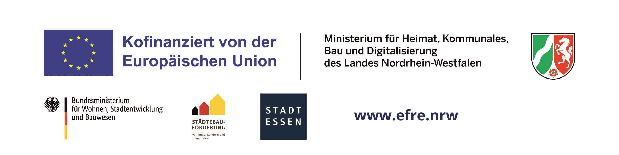 Logos der Fördergeber: Europäische Union, Bundesrepublik Deutschland und Land Nordrhein Westfalen