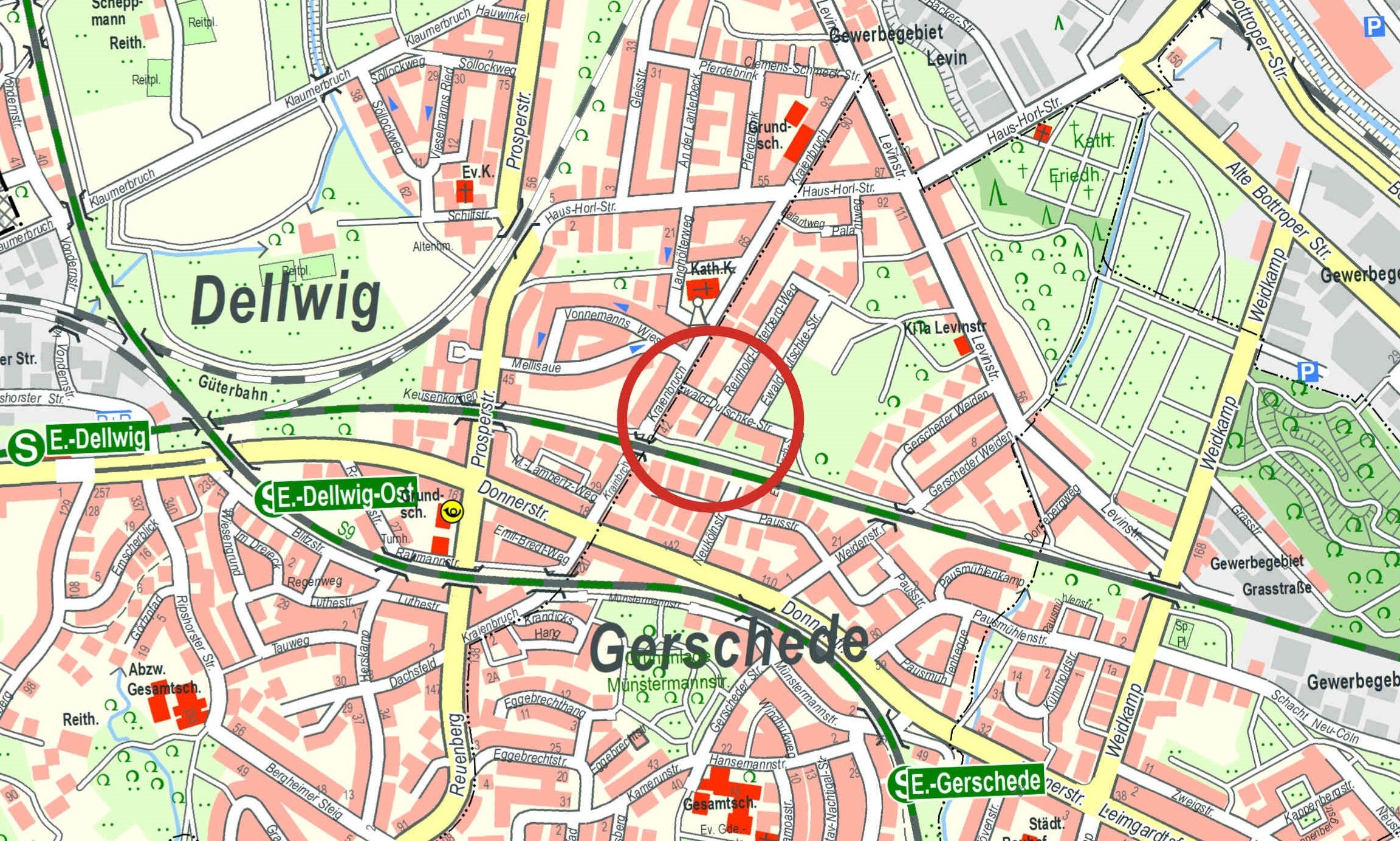 Grafik: Stadtplanausschnitt von Gerschede