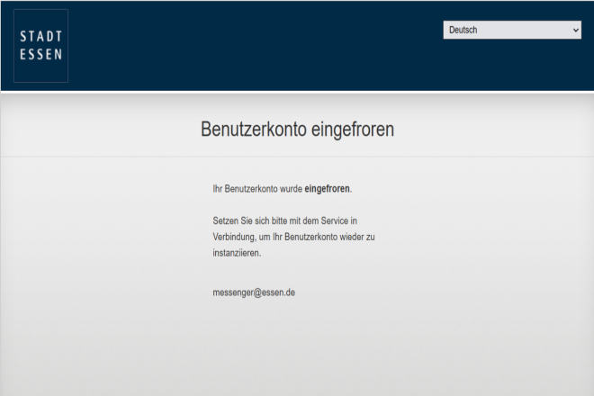 Screenshot mit der Fehlermeldung Benutzerkonto eingefroren.