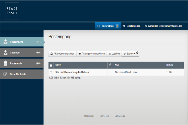 Screenshot des Postkorbs im Z1 Messenger.