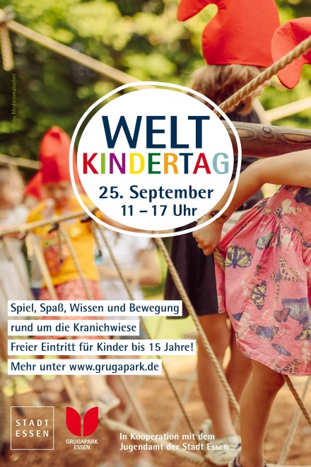 Plakat zum Weltkindertag im Grugapark Essen. 