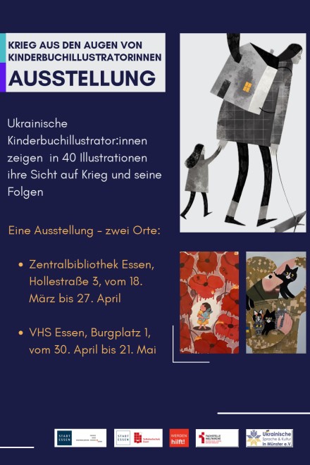 Plakat zur Ausstellung "Krieg aus den Augen von Kinderbuchillustratorinnen".