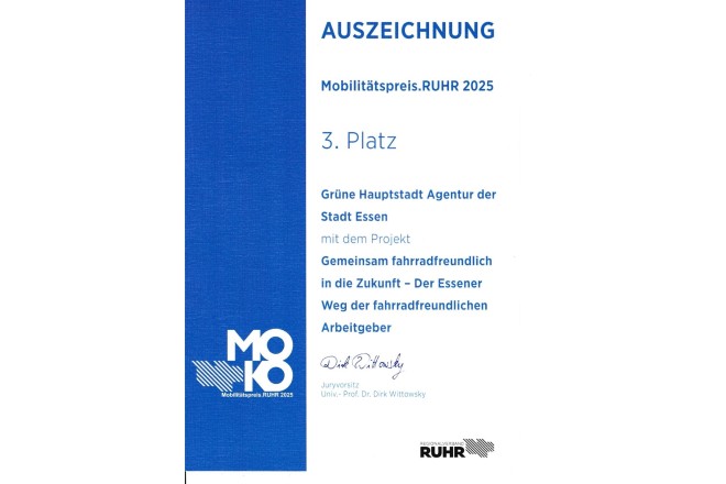 Urkunde: Mobilitätspreis.Ruhr 2025.